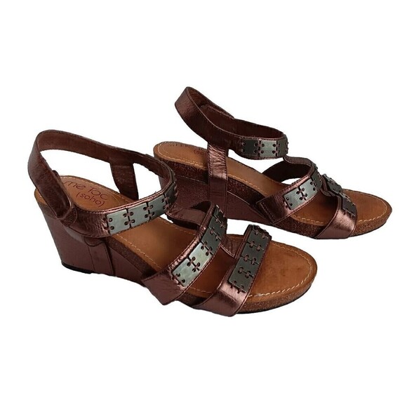 Me Too (soho) Bronze/Metallic Kat5 Size 6.5 Strappy Platform Wedge Sandals - Picture 1 of 7